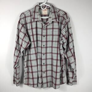 Wrangler Authentics XL Plaid Button Down Shirt Men Gray Burgundy Cotton